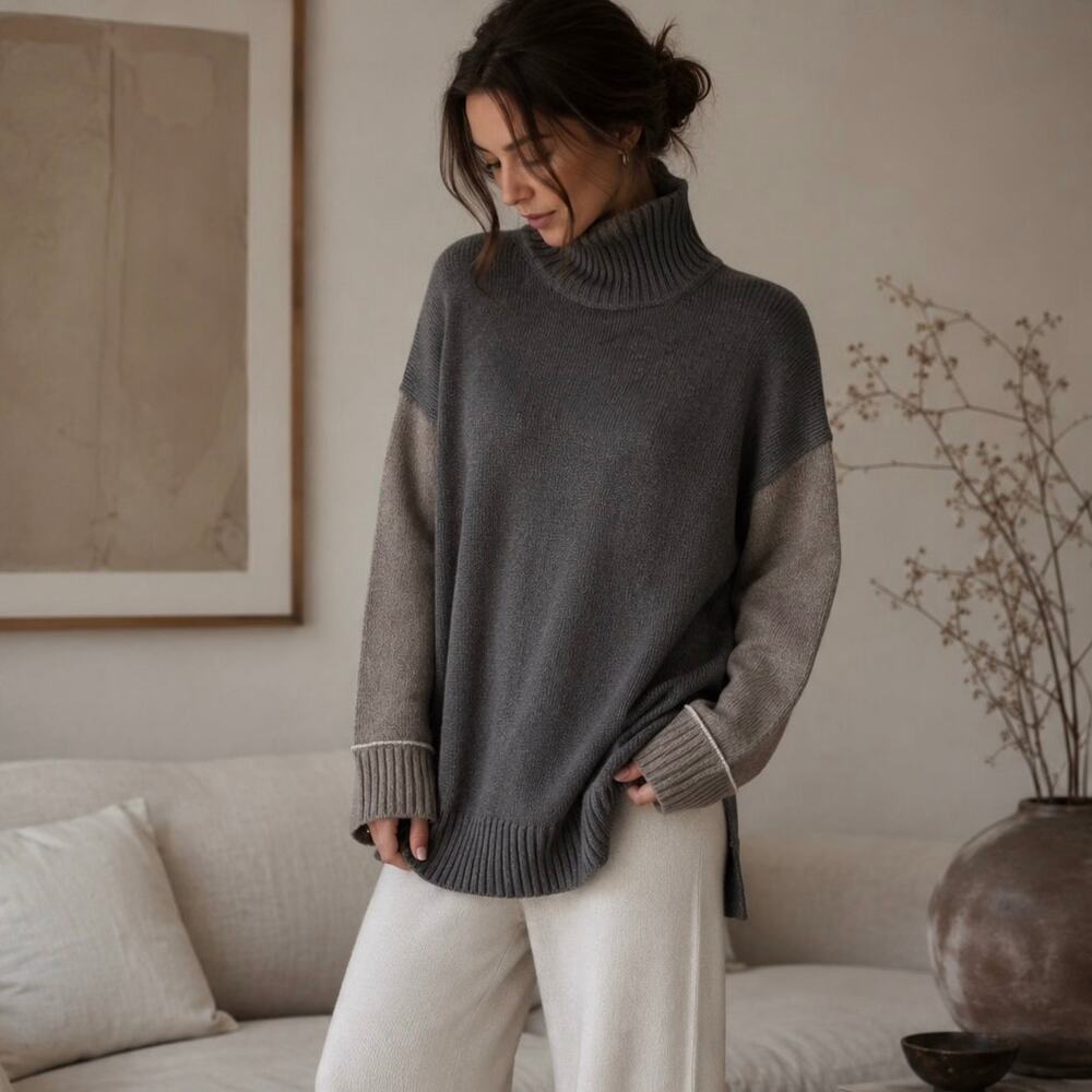 Maliparmi of Italy Merino Wool Colorblock Turtleneck Sweater Tunic Sz Medium